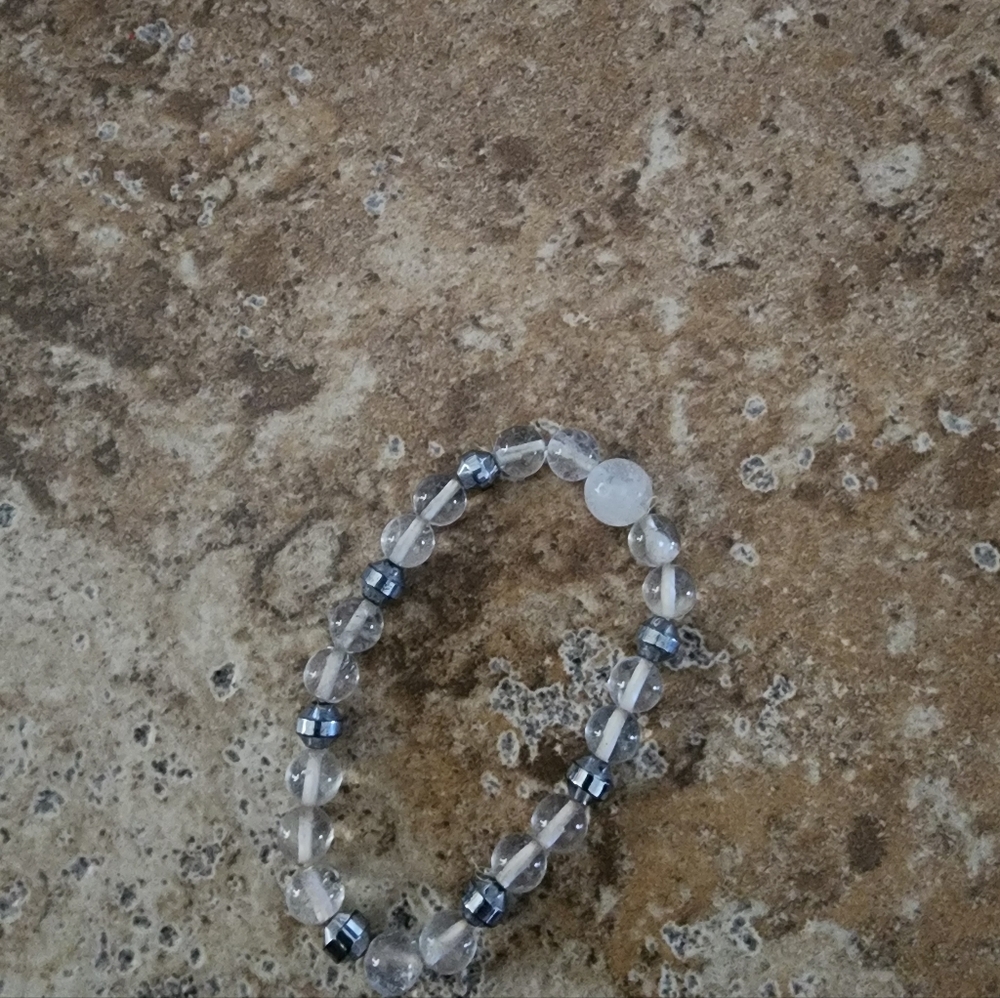 Clear and Silver Beaded Bracelet